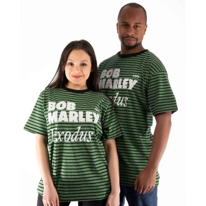 Bob Marley - Exodus Striped Uni Green/Bl    i gruppen MERCHANDISE / T-shirt / Reggae hos Bengans Skivbutik AB (5529848r)