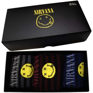 Nirvana - Smiley Stripes Uni 3-Pack Socks (Eu 39-4 i gruppen MERCHANDISE / Merch / Hårdrock hos Bengans Skivbutik AB (5536162)