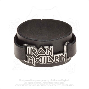 Iron Maiden - Logo Leather Wriststrap i gruppen MERCHANDISE hos Bengans Skivbutik AB (5536880)