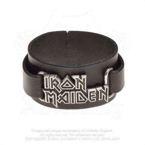 Iron Maiden - Logo Leather Wriststrap i gruppen MERCHANDISE / Merch / Hårdrock hos Bengans Skivbutik AB (5536880)