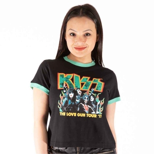 Kiss - St Paddy's Ringer Lady Bl Crop Top:  i gruppen MERCHANDISE / T-shirt / Hårdrock hos Bengans Skivbutik AB (5543165r)