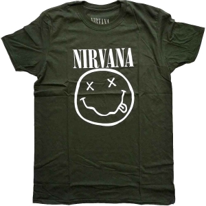 Nirvana - White Happy Face Uni Green  i gruppen MERCHANDISE / T-shirt / Pop-Rock hos Bengans Skivbutik AB (5546459r)