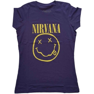 Nirvana - Yellow Happy Face Lady Purp i gruppen MERCHANDISE / T-shirt / Pop-Rock hos Bengans Skivbutik AB (5546462r)