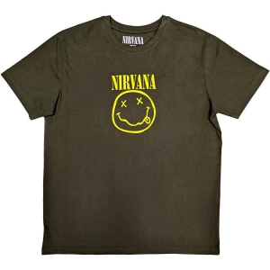 Nirvana - Yellow Happy Face Uni Green  i gruppen MERCHANDISE / T-shirt / Pop-Rock hos Bengans Skivbutik AB (5546463r)