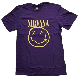 Nirvana - Yellow Happy Face Uni Purp  i gruppen MERCHANDISE / T-shirt / Pop-Rock hos Bengans Skivbutik AB (5546466r)
