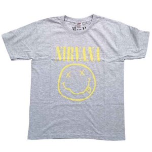 Nirvana - Happy Face Boys T-Shirt Heather i gruppen MERCHANDISE / Merch / Pop-Rock hos Bengans Skivbutik AB (5548772r)