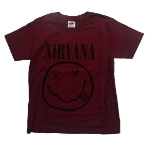 Nirvana - Happy Face Boys T-Shirt Maroon i gruppen MERCHANDISE / Merch / Pop-Rock hos Bengans Skivbutik AB (5548773r)