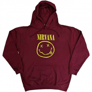Nirvana - Yellow Happy Face Maroon Hoodie i gruppen ÖVRIGT / Övrigt / aub hos Bengans Skivbutik AB (5553890r)
