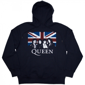 Queen - Vtge Union Jack Uni Navy Hoodie i gruppen ÖVRIGT / Övrigt / aub hos Bengans Skivbutik AB (5553960r)