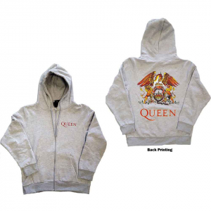 Queen - Classic Crest Uni Ash Grey Zip Hoodie i gruppen ÖVRIGT / Övrigt / aub hos Bengans Skivbutik AB (5553973r)