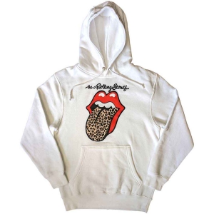 Rolling Stones - Leopard Tongue Uni Wht Hoodie  i gruppen MERCHANDISE / Hoodies / Pop-Rock hos Bengans Skivbutik AB (5554685r)