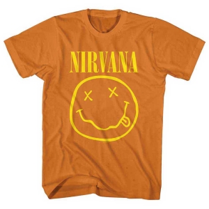 Nirvana - Yellow Happy Face Boys Orange T-Shirt i gruppen MERCHANDISE / Merch / Pop-Rock hos Bengans Skivbutik AB (5562792r)