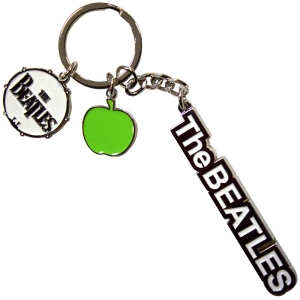 Beatles - Text Logo Drop T Drum & Apple Charms Keychain i gruppen MERCHANDISE / Nyckelring / Pop-Rock hos Bengans Skivbutik AB (5583878)